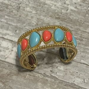 Lilly Pulitzer Turquoise and Coral Stone Cuff Bracelet